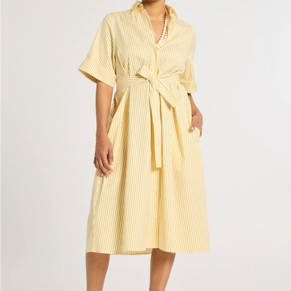 Tahari ASL Yellow Striped Midi Dress